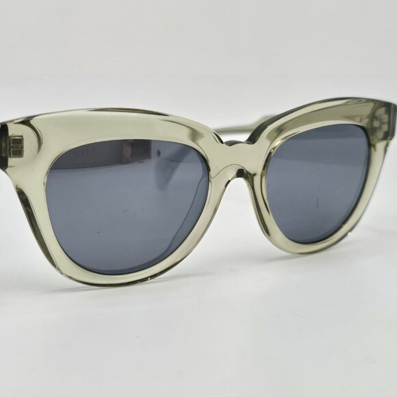 Diff Eyewear Jagger Crystal Olive Frame Silver Mirror Lens Cat Eye Sunglasses - Picture 6 of 15